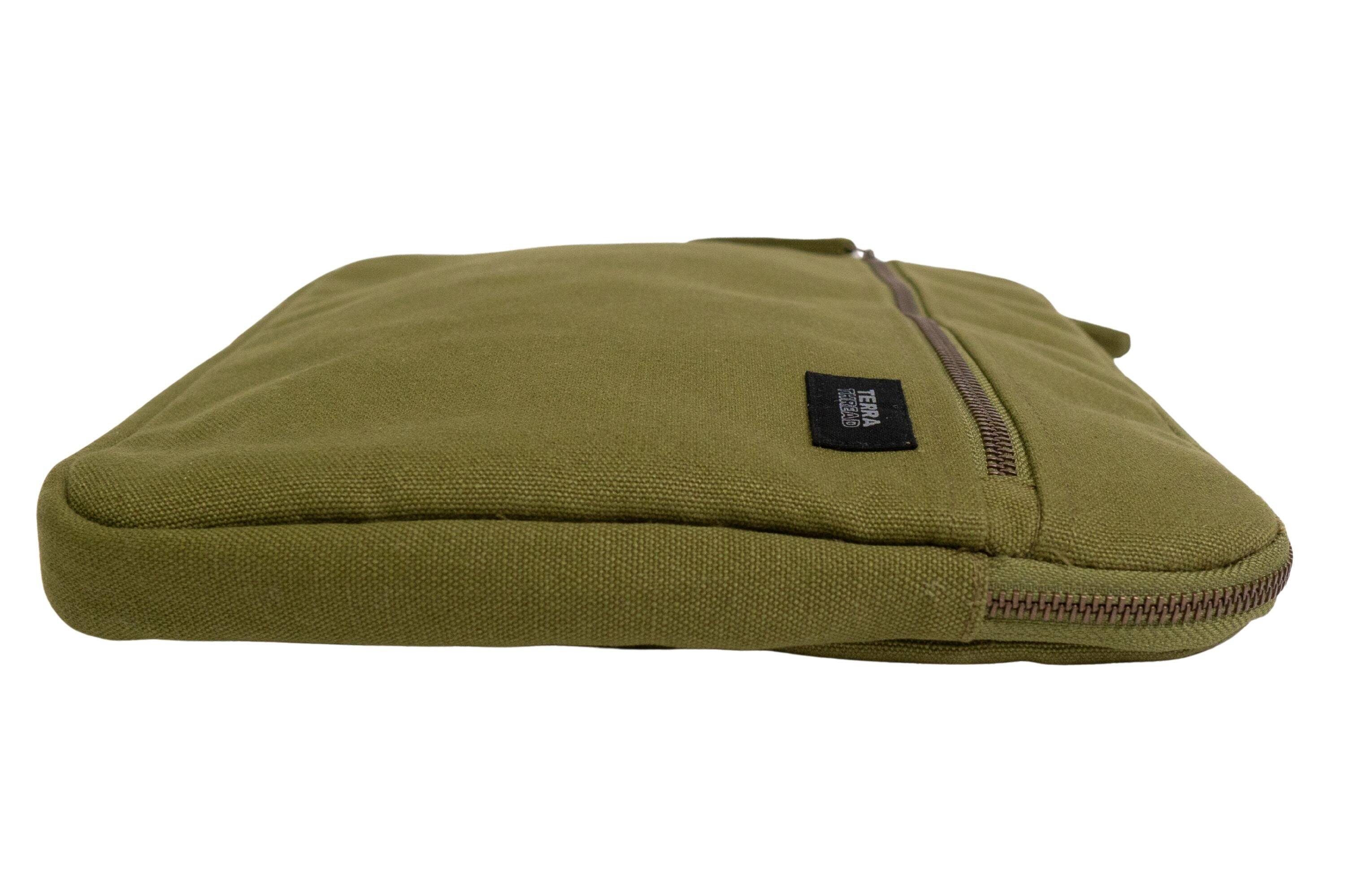 Alt View 1. Terra Thread - Organic Cotton Laptop Sleeve 13 inches - Olive Green.