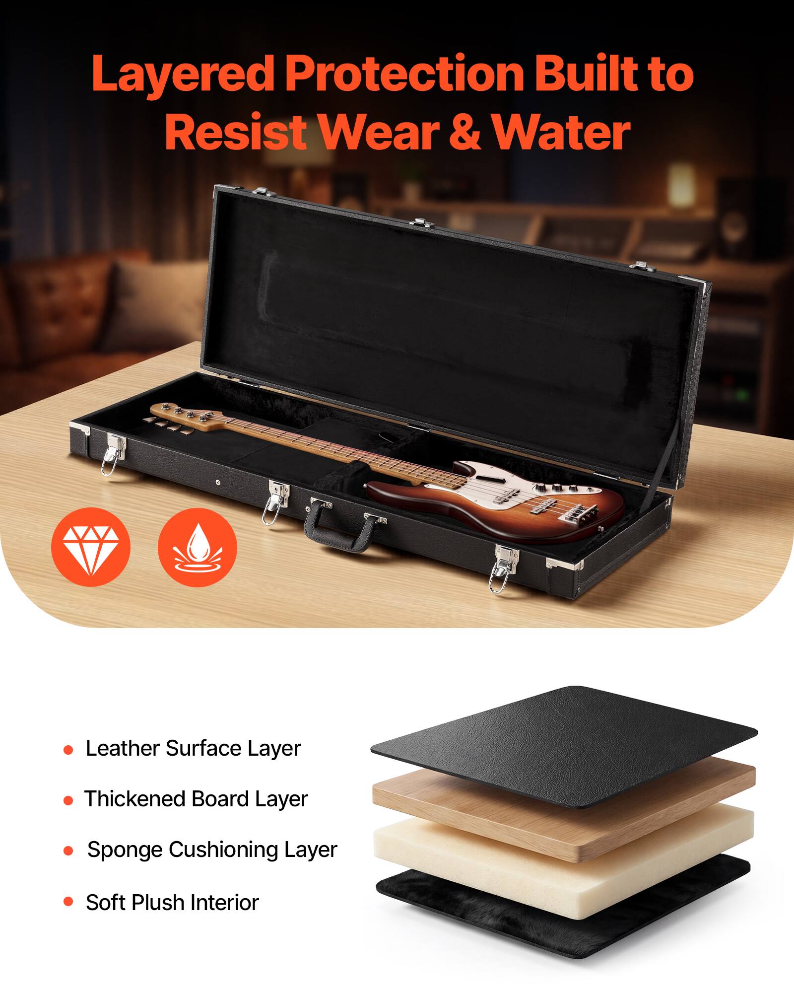 Layered Protection Built to Resist Wear & Water

- Leather Surface Layer
- Thickened Board Layer
- Sponge Cushioning Layer
- Soft Plush Interior