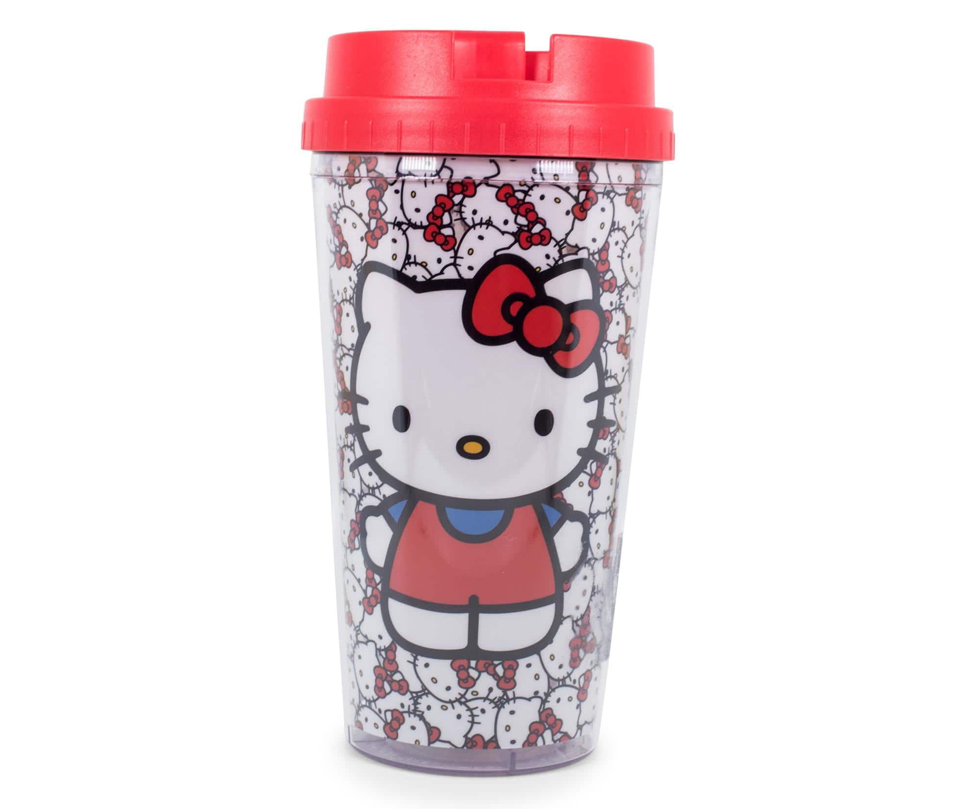Silver Buffalo - Sanrio Hello Kitty Allover Faces Plastic Travel Mug With Lid | Holds 16 Ounces - Red