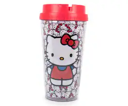 Silver Buffalo - Sanrio Hello Kitty Allover Faces Plastic Travel Mug With Lid | Holds 16 Ounces - Red