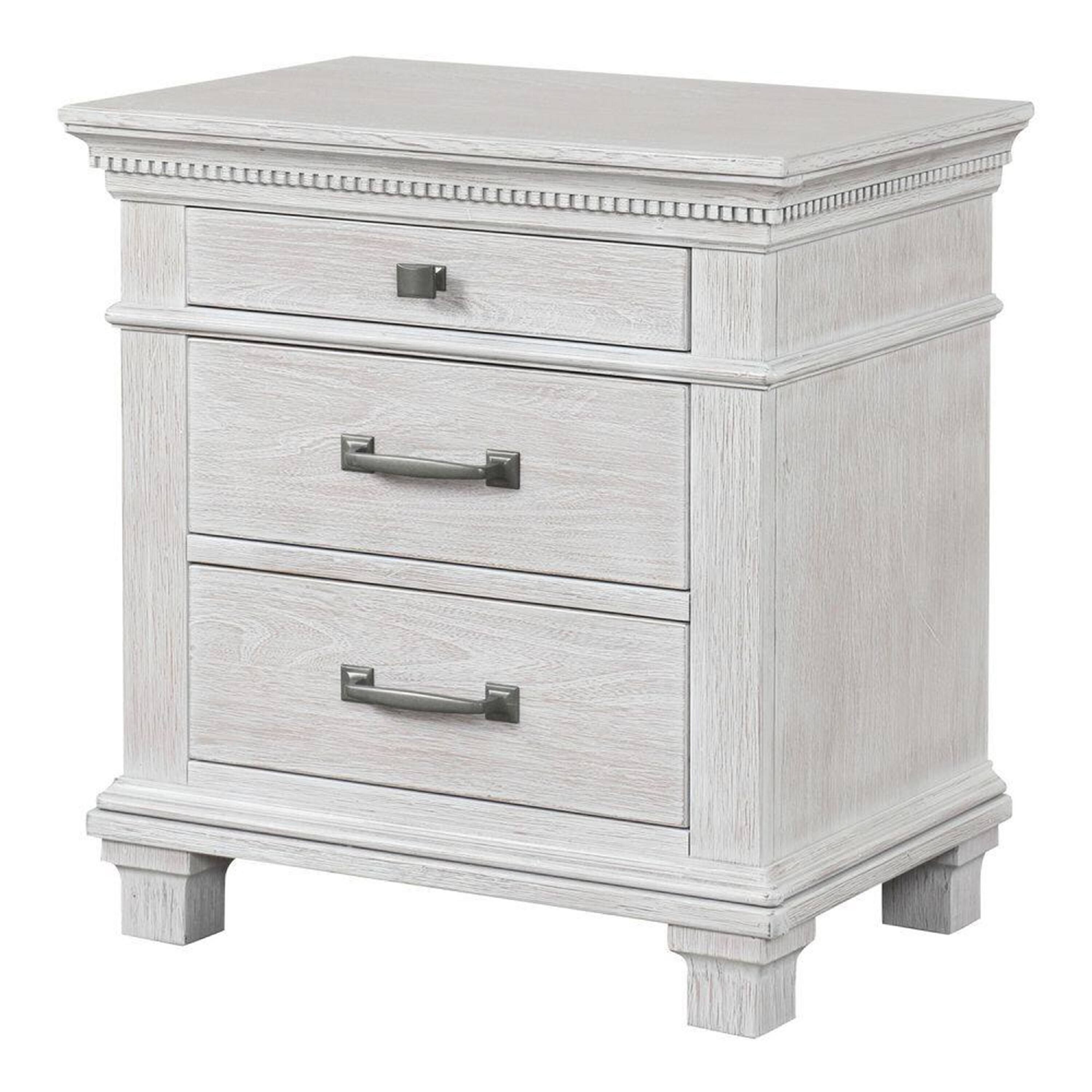Front. Manhattan Lane - Leyne Nightstand, 3 Drawers, Farmhouse Weathered Solid Wood, 26 Inch - Gray.
