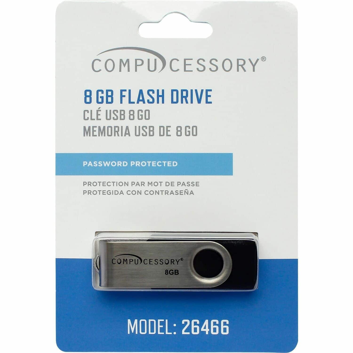 Compucessory - Password Protected USB Flash Drives 8 GB USB 2.0 12 MBs Read Speed 5 MBs Write Speed - Aluminum