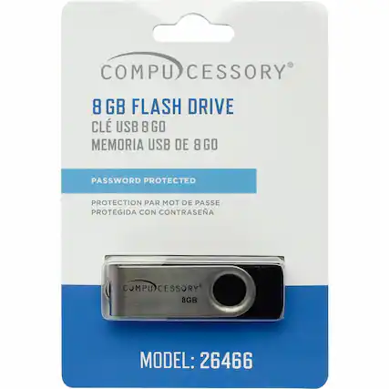 COMPU CESSORY
8 GB FLASH DRIVE
CLÉ USB 8 GO
MEMORIA USB DE 8 GO
PASSWORD PROTECTED
PROTECTION PAR MOT DE PASSE
PROTEGIDA CON CONTRASEÑA
MODEL: 26466