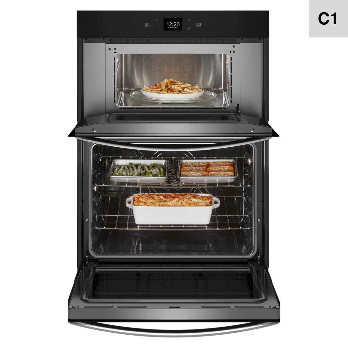 Angle. Whirlpool - Whirlpool - 30" Built-In Electric Convection Double Wall Combination with Microwave and WiFi - Stainless Steel - Fingerprint Resistant Stainless Steel.