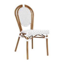 Emma + Oliver - Colmar Indoor/Outdoor Stacking Thonet Bistro Style Chair with PE Rattan Seat and Metal Frame - White & Gray/Natural Frame