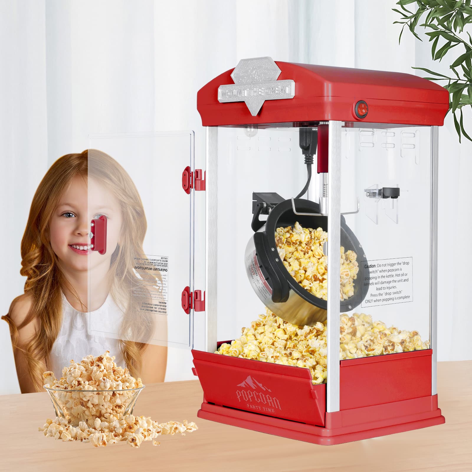 Tiramisubest - 8 Ounce Kettle Popcorn Maker, Warming Deck, Countertop Popcorn Popper for Parties, Events, and Home Theater - Red