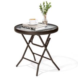 Crestlive Products - 18-inch Outdoor Foldable Round Side Table Set with Tempered Glass Top - Brown