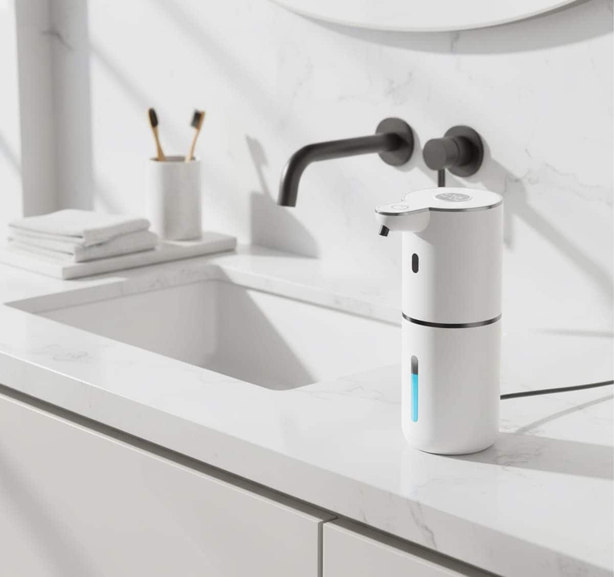 FINEAK - 2-Pack Touchless Foaming Soap Dispenser - 6-Level Wall Mount USB Rechargeable - White