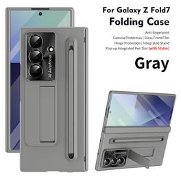 Dteck - Fold Case For Samsung Galaxy Z Fold7 with Screen Protector+ Stylus, Shockproof Foldable Kickstand Hinge Protection Cover - Gray