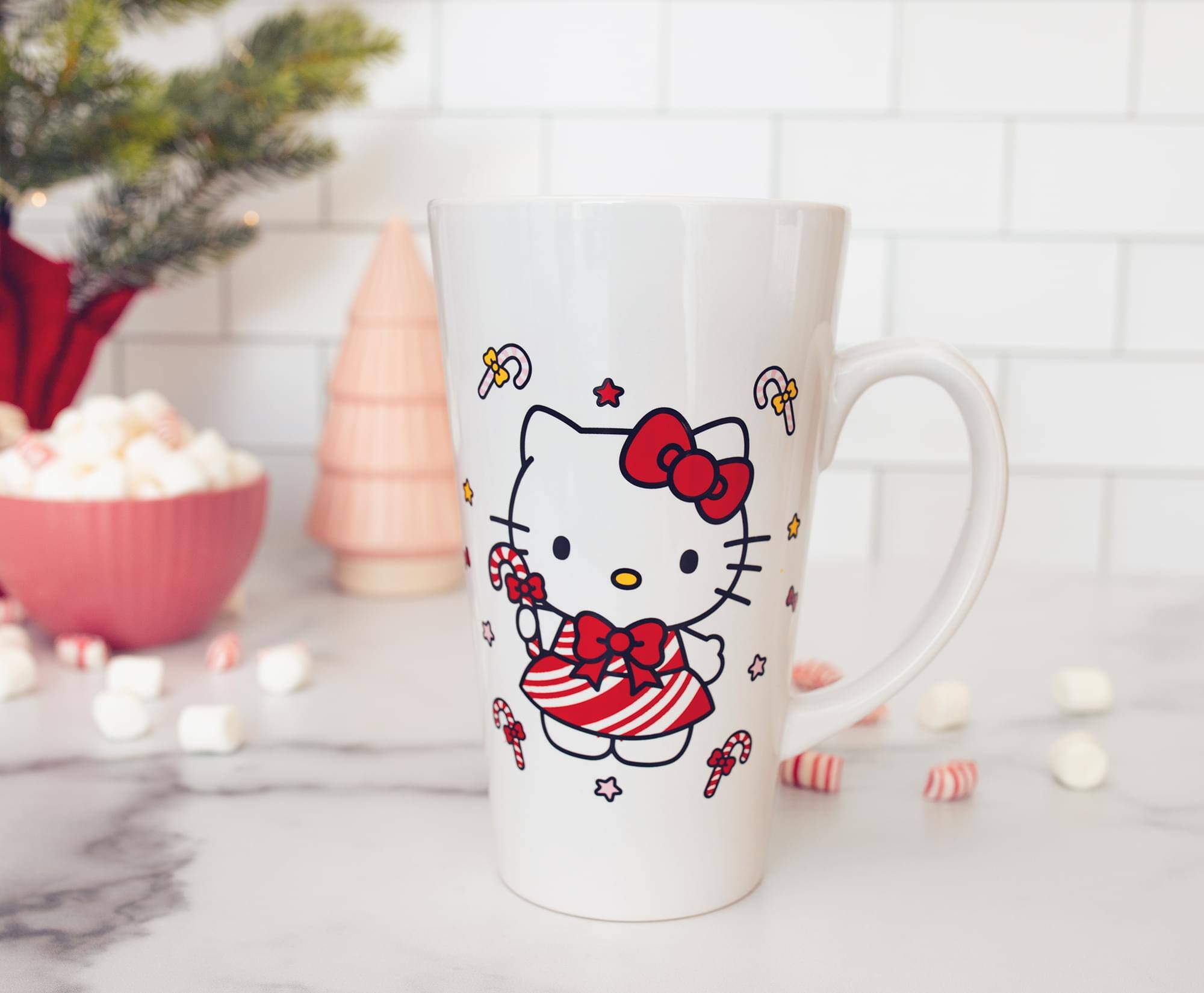 Alt View 2. Silver Buffalo - Sanrio Hello Kitty Holiday Candy Cane Ceramic Tall Latte Mug | Holds 16 Ounces - Red.