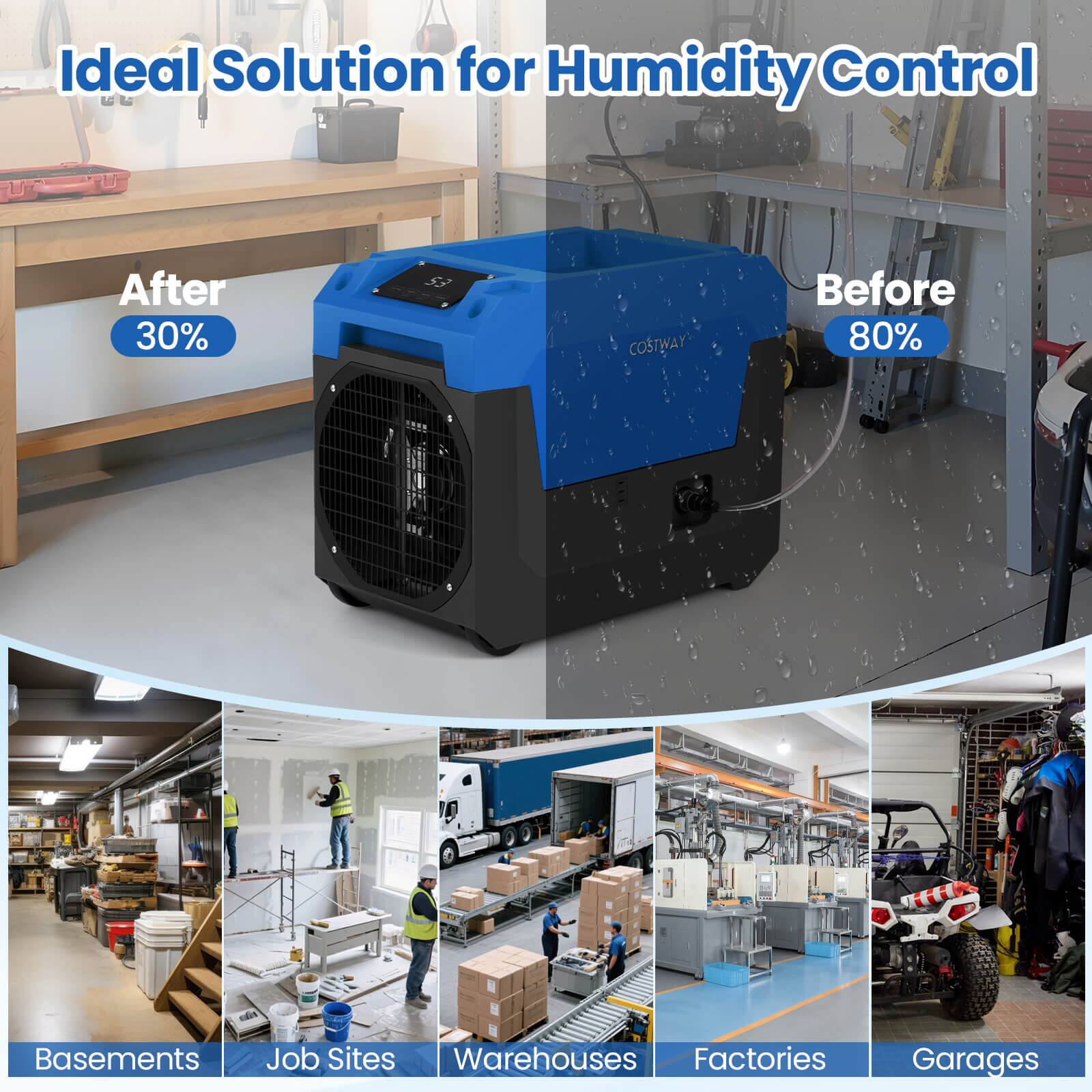 Ideal Solution for Humidity Control

After 30%
Before 80%

Basements
Job Sites
Warehouses
Factories
Garages