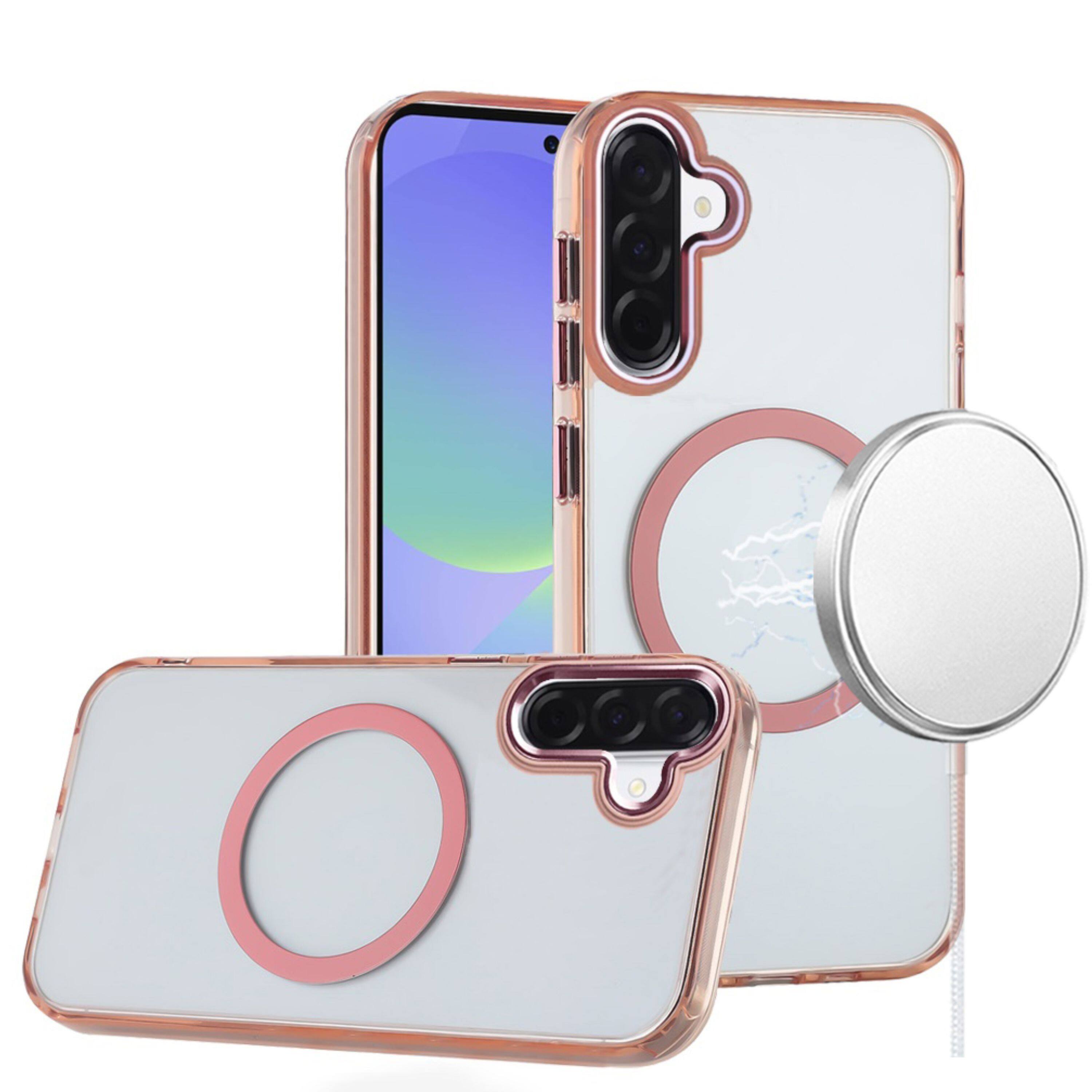 Front. Kitcheniva - Trans-Clear Metal Buttons Phone Cover Plus Tempered Glass For Samsung A37 Rose Gold - Rose Gold.