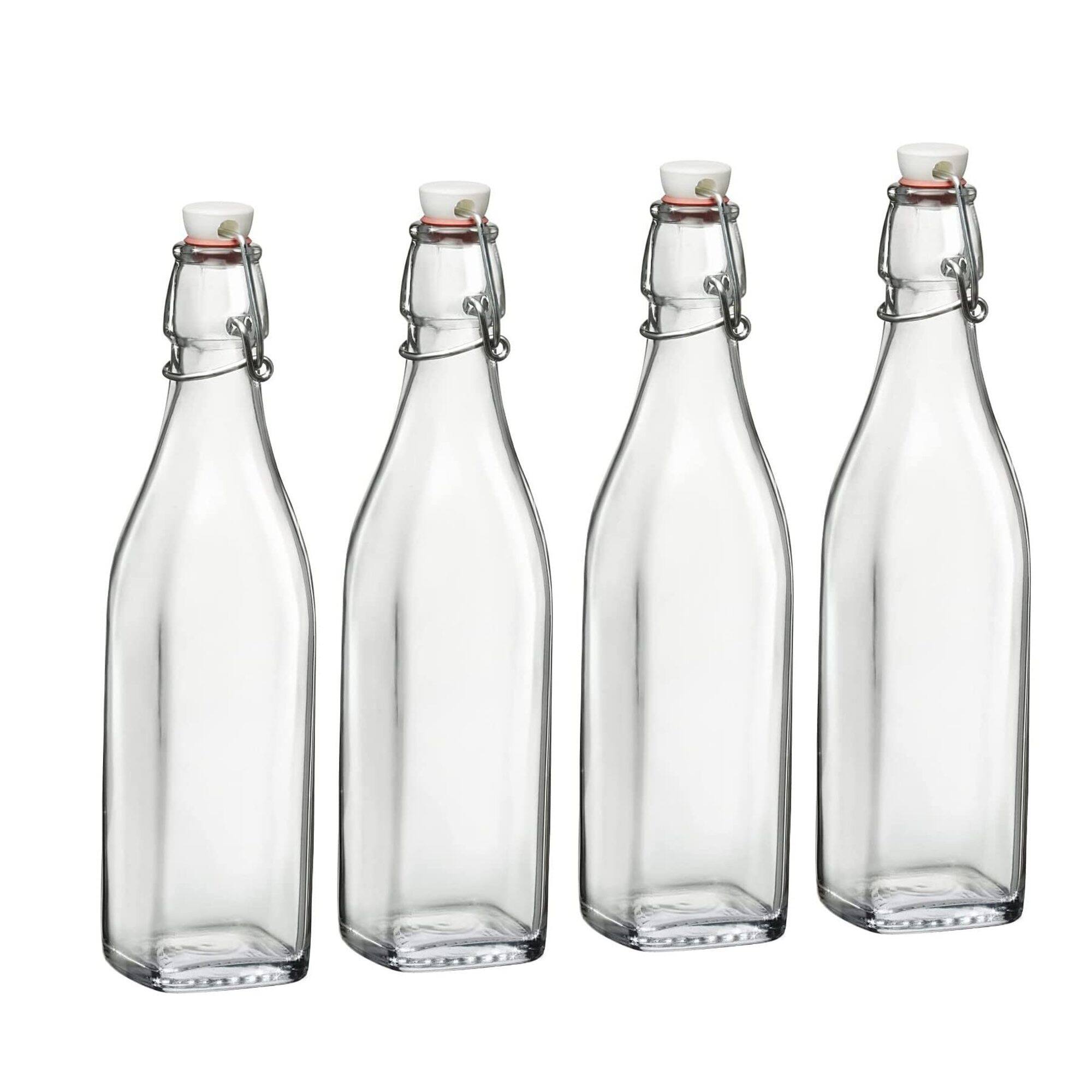 Bormioli Rocco - Swing Bottle Set of 4, 17 oz Reusable Glass Leakproof Airtight - Clear