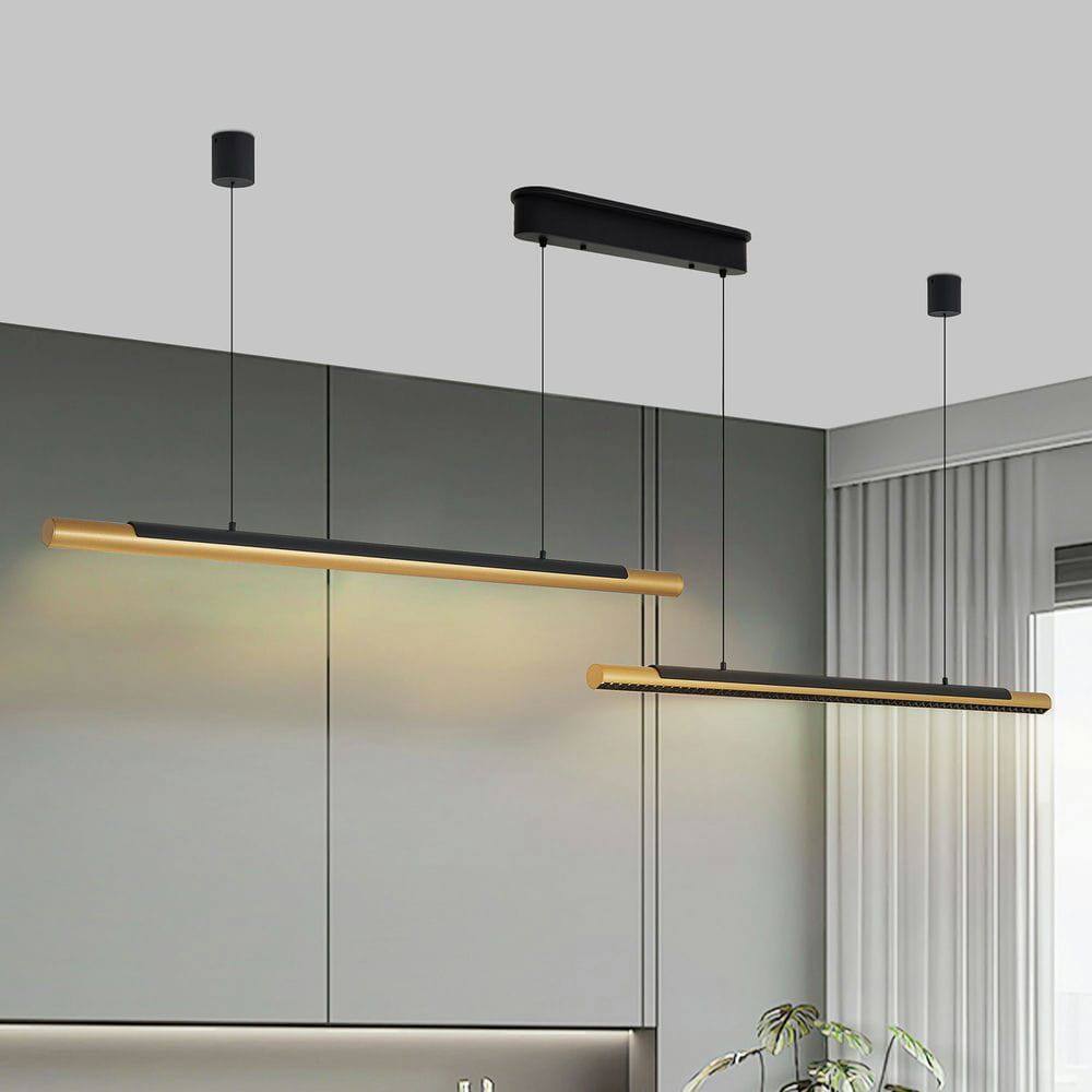 Alt View 6. Kadyn - 75-inch Modern Black and Gold LED Pendant Light, Adjustable Hanging Light for Dining Room, Gold Black - Gold.