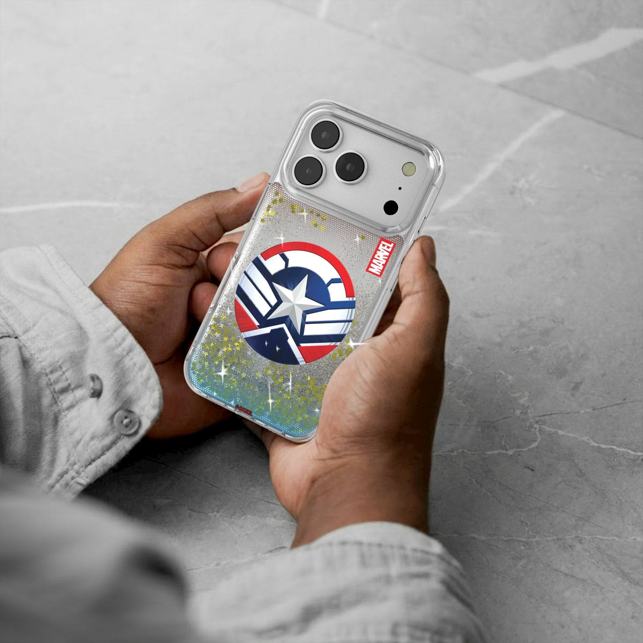 Alt View 1. Keyscaper - Marvel Grid Glitter Phone Case - Apple iPhone 17 Pro Max - Sam Wilson Captain America.