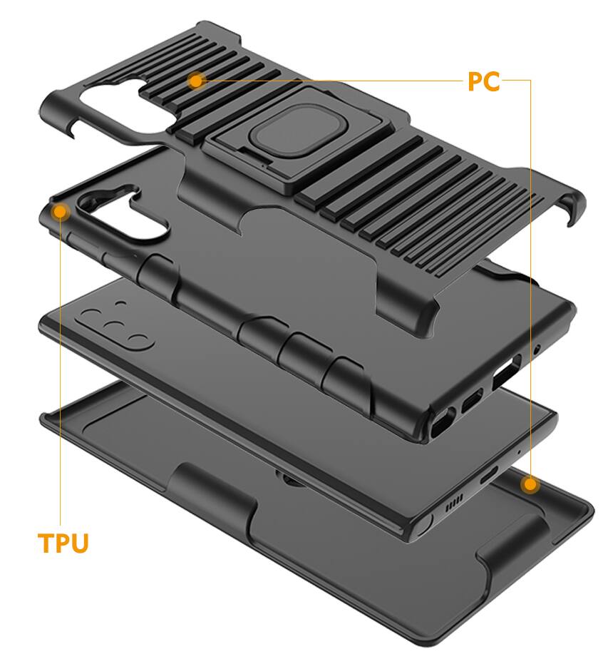 Alt View 8. Nakedcellphone - Combo for Samsung Galaxy Note 10 - Ring Grip/Stand Case and Belt Clip Holster - Black.
