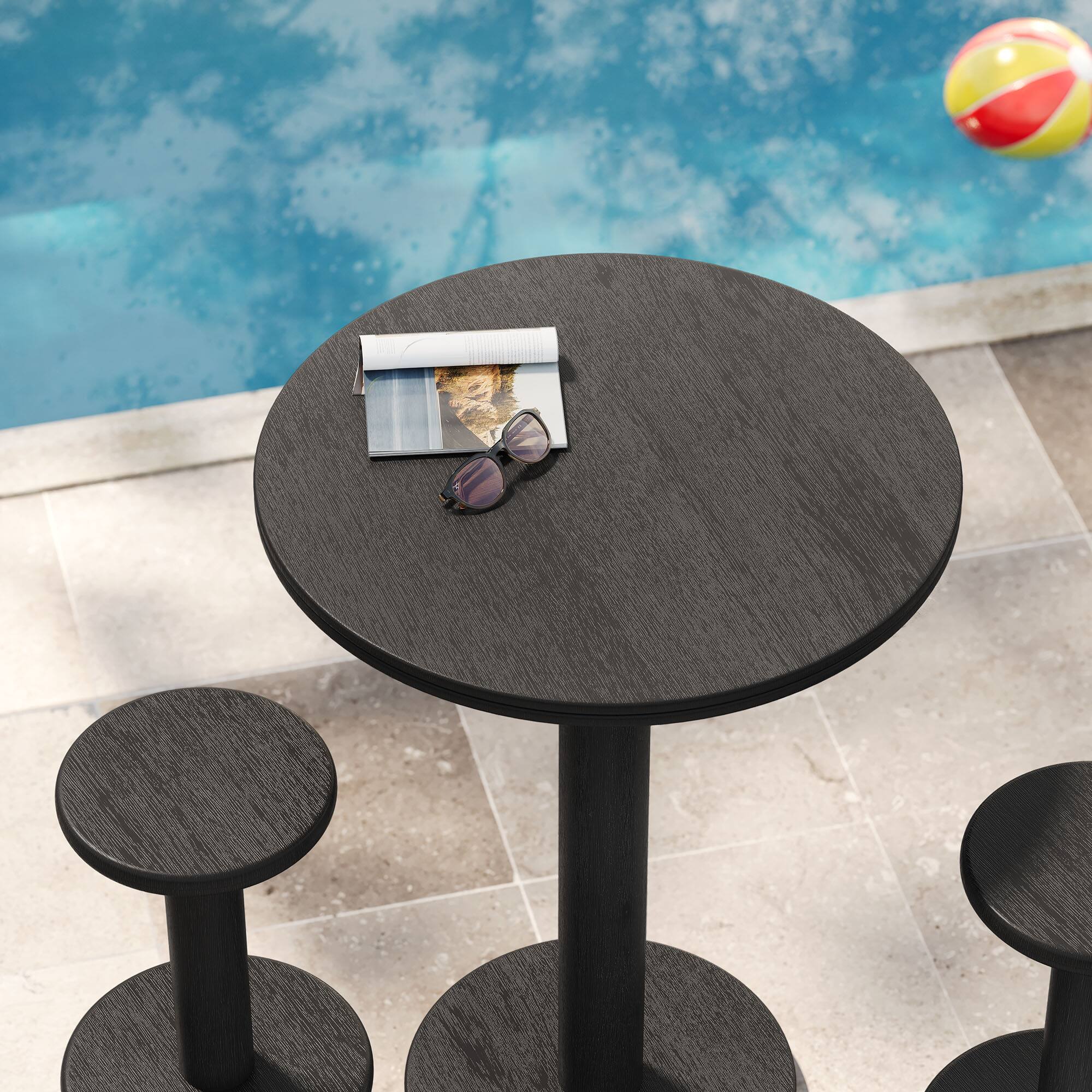Alt View 4. Modway - Neo 3-Piece Round Indoor - Outdoor Patio Wood Bar Table And Stool Set by Modway - Black.
