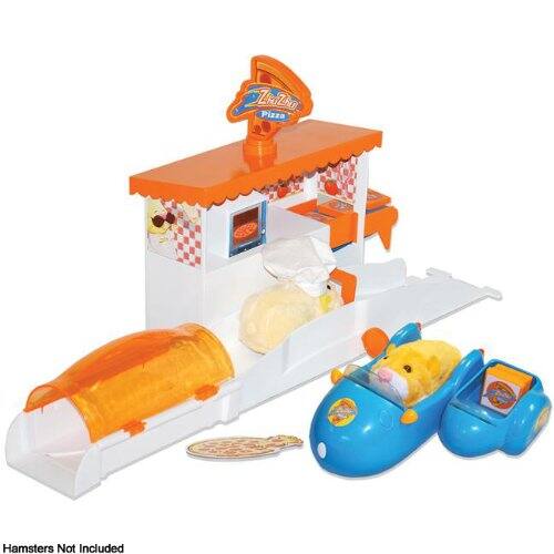 ZHUTA - Zhu Zhu Pets Pizzeria Pizza Shop - Includes 1 Pizza Shop, 1 Hamcycle with Sidecar, 1 Track Section & 4 Pizza Boxes - Multi