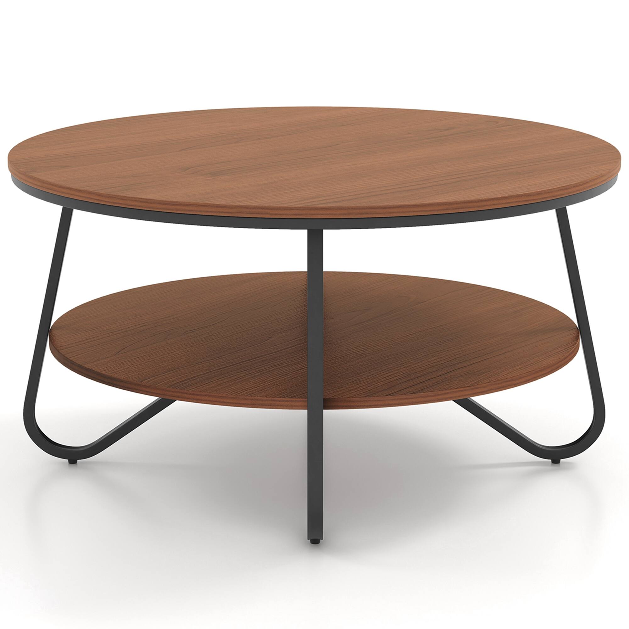 Alt View 17. Costway - 2-Tier Round Coffee Table with Wood Grain Finish & Heavy-duty Metal Frame - Walnut.
