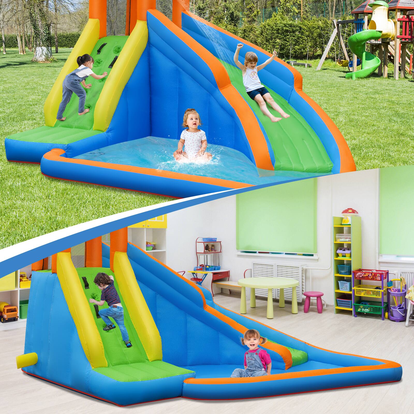 Alt View 1. Gymax - Gymax Inflatable Water Park Bounce House Climbing Wall Splash Pool w/ 480W Blower Outdoor.