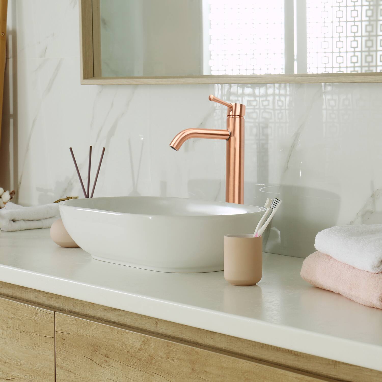 Alt View 6. Akicon - Akicon Solid Brass Single Handle Bathroom Vessel Faucet Basin Mixer Tap Tall Body in Copper - Copper.