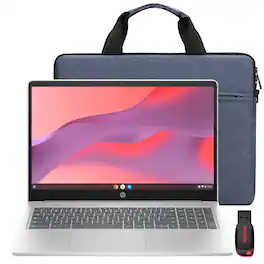 HP - 15.6" Chromebook Laptop 8GB Memory, 64GB eMMC Silver + Bag + USB Flash Drive - Natureal Silver