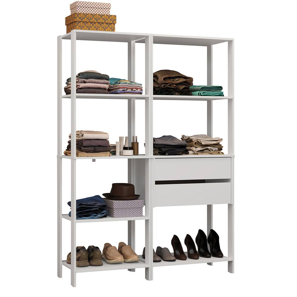 Angle. Madesa - Madesa Wardrobe Clothes Storage Rack with 2 Drawers and Open Shelves 51"L - White - White.