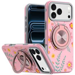 Kitcheniva - Luxury Printed Case With Tempered Glass For iPhone 17 Pro Max Pink With Daisies And Floral - Midnight Green