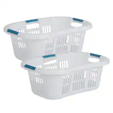 Front. RubberMaid - Rubbermaid 2.1 Bushel Small Hip-Hugger Portable Plastic Laundry Basket (2-Pack) - White.