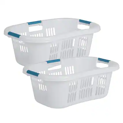 Front. RubberMaid - Rubbermaid 2.1 Bushel Small Hip-Hugger Portable Plastic Laundry Basket (2-Pack) - White.