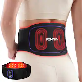 Renpho - Massage Belt with Heat & Red Light Therapy, 3 Heat & 3 Vibration, 660nm & 850nm Massaager for Waist Shoulder Back - Blue