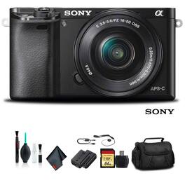 Sony - Alpha a6000 Mirrorless Camera with 16-50mm Lens With Soft Bag, Tripod, Additional Battery, 64GB Memory Card - Black