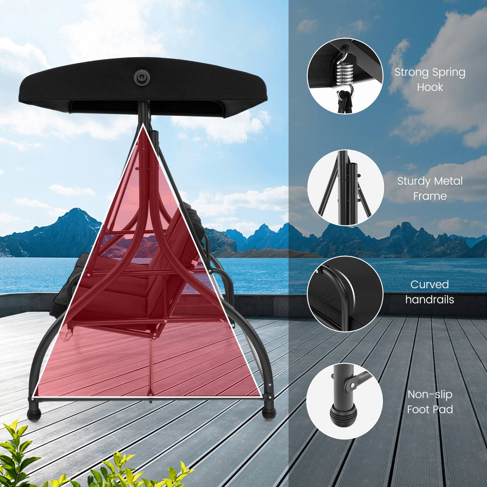 Strong Spring Hook, Sturdy Metal Frame, Curved handrails, Non-slip Foot Pad