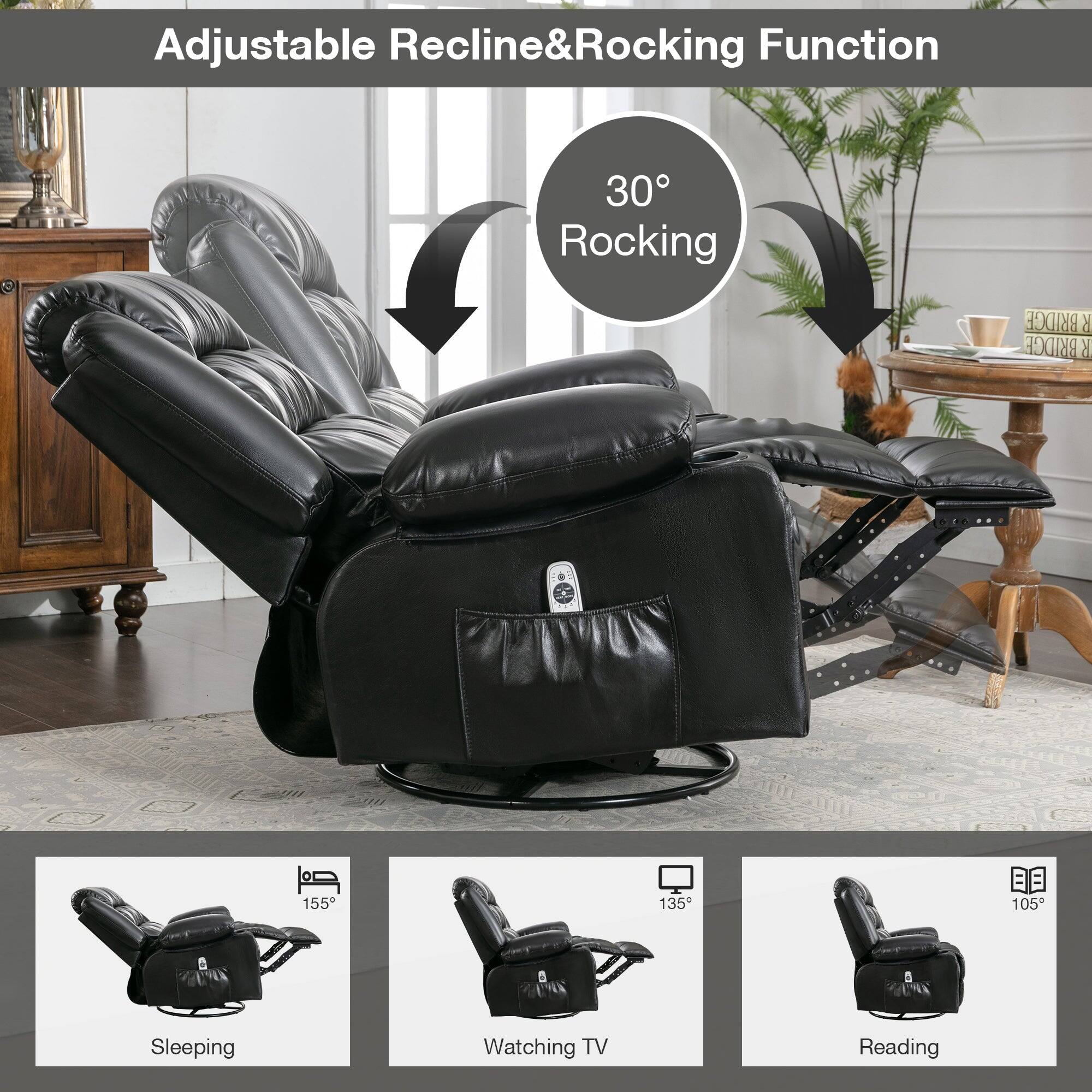 Adjustable Recline&Rocking Function 30° Rocking Sleeping Watching TV Reading 155° 135° 105°