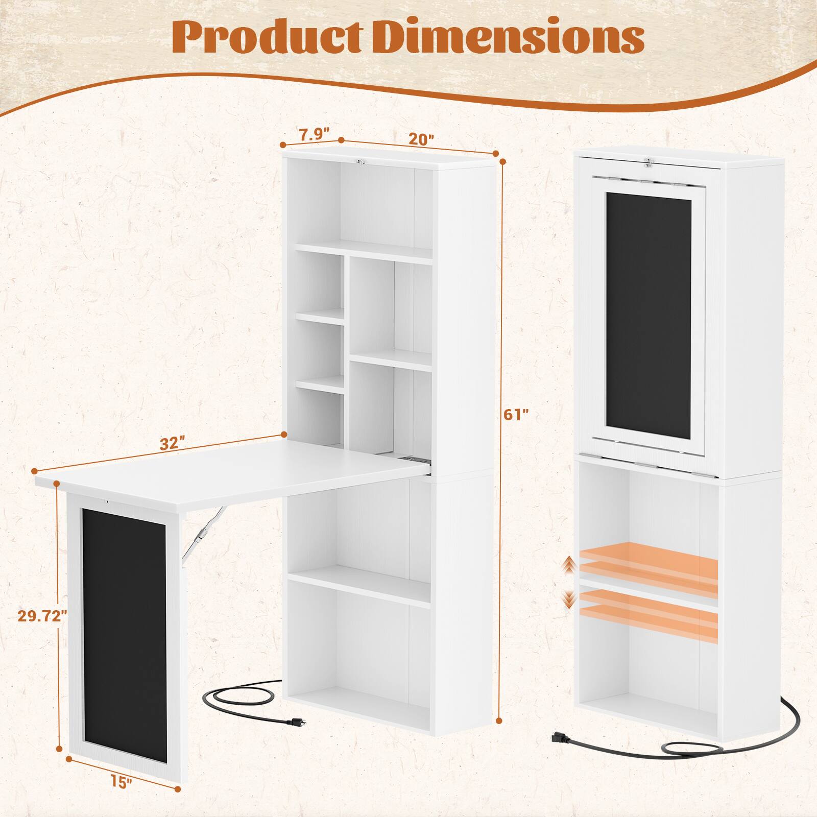 Product Dimensions: 7.9" x 20" x 32" x 61" x 29.72" x 15"