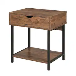JJS - Bedside Table With Drawer And Storage Shelves - Brown