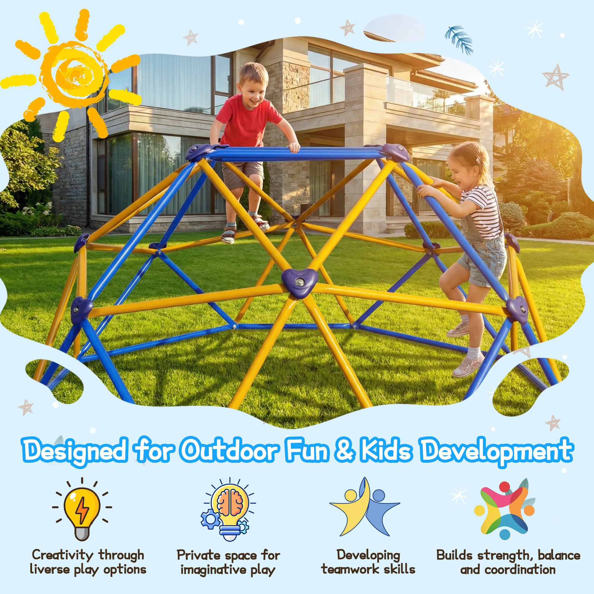 Designed for Outdoor Fun & Kids Development

Creativity through diverse play options

Private space for imaginative play

Developing teamwork skills

Builds strength, balance and coordination