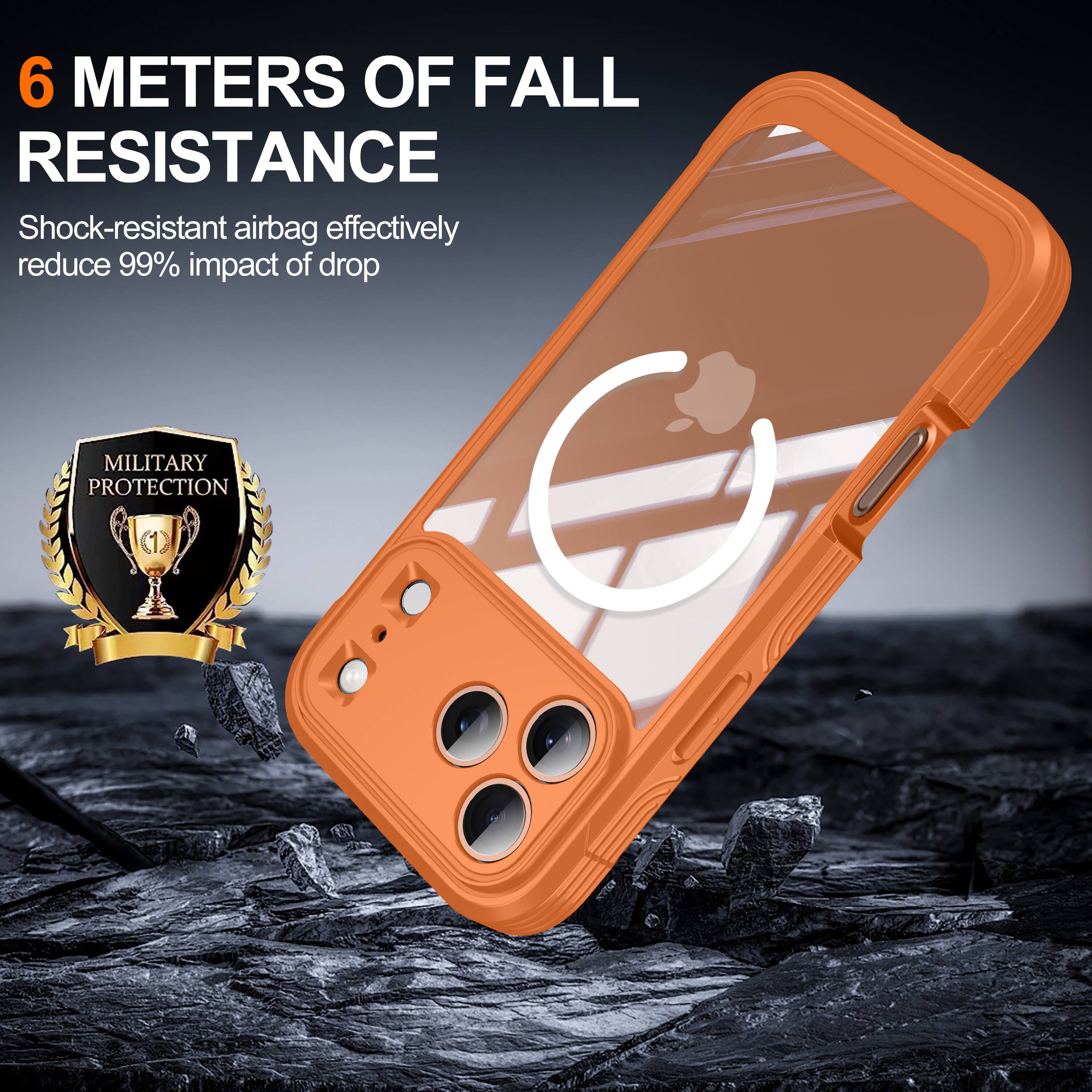 6 METERS OF FALL RESISTANCE  
Shock-resistant airbag effectively reduce 99% impact of drop  
MILITARY PROTECTION