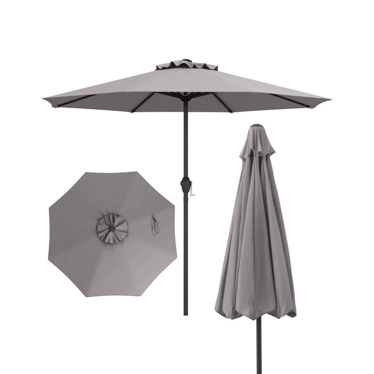 Alt View 4. Mondawe - Outdoor Heavy Duty Market Umbrella with Crank Handle and 8 Sturdy Ribs - Gray.