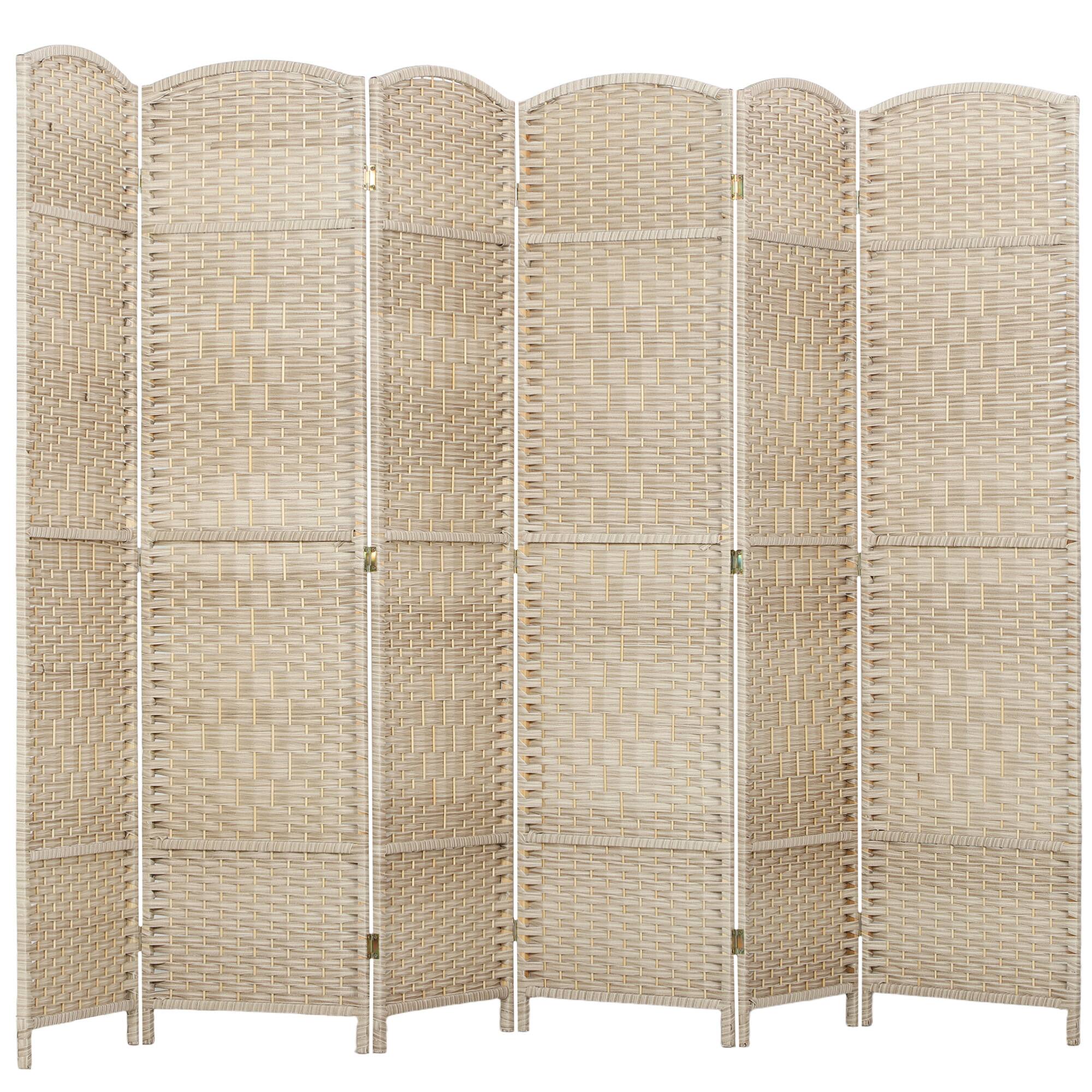 Front. Homcom - 6 Panel Room Divider, 6' Tall Folding Privacy Screen, Hand-Woven Freestanding Wall Partition for Home Office, Bedroom - natural.