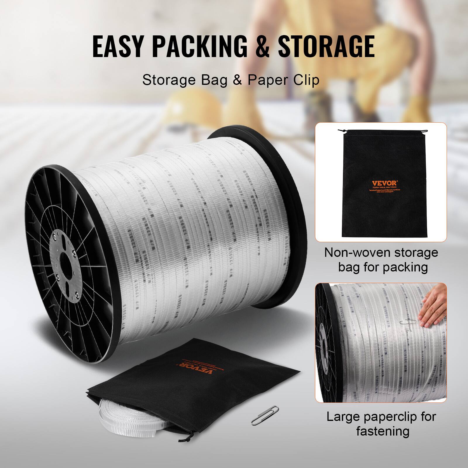 EASY PACKING & STORAGE  
Storage Bag & Paper Clip  

Non-woven storage bag for packing  
Large paperclip for fastening