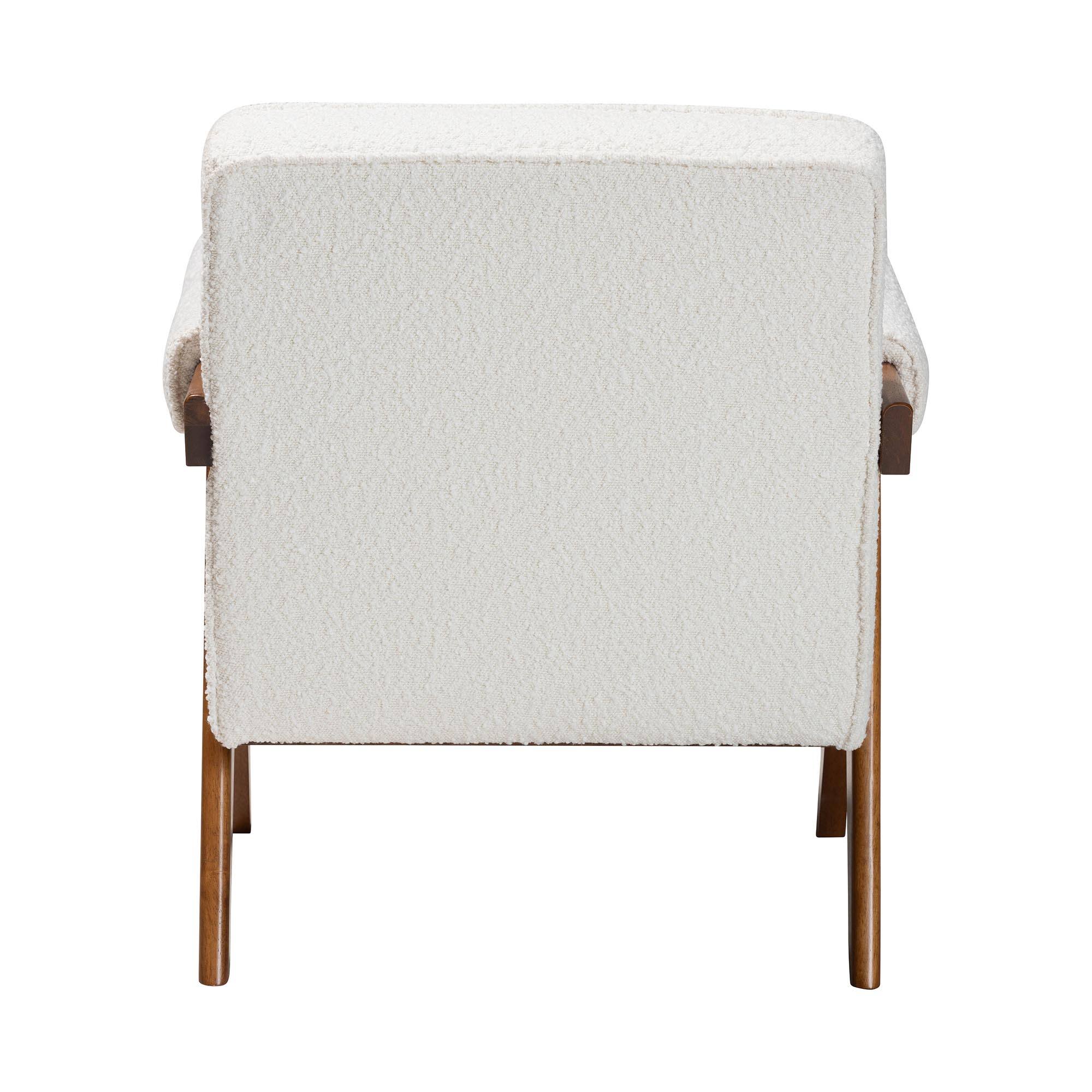 Back. Baxton Studio - Georgina Japandi Boucle and Walnut Wood Accent Chair - Cream/Walnut Brown.