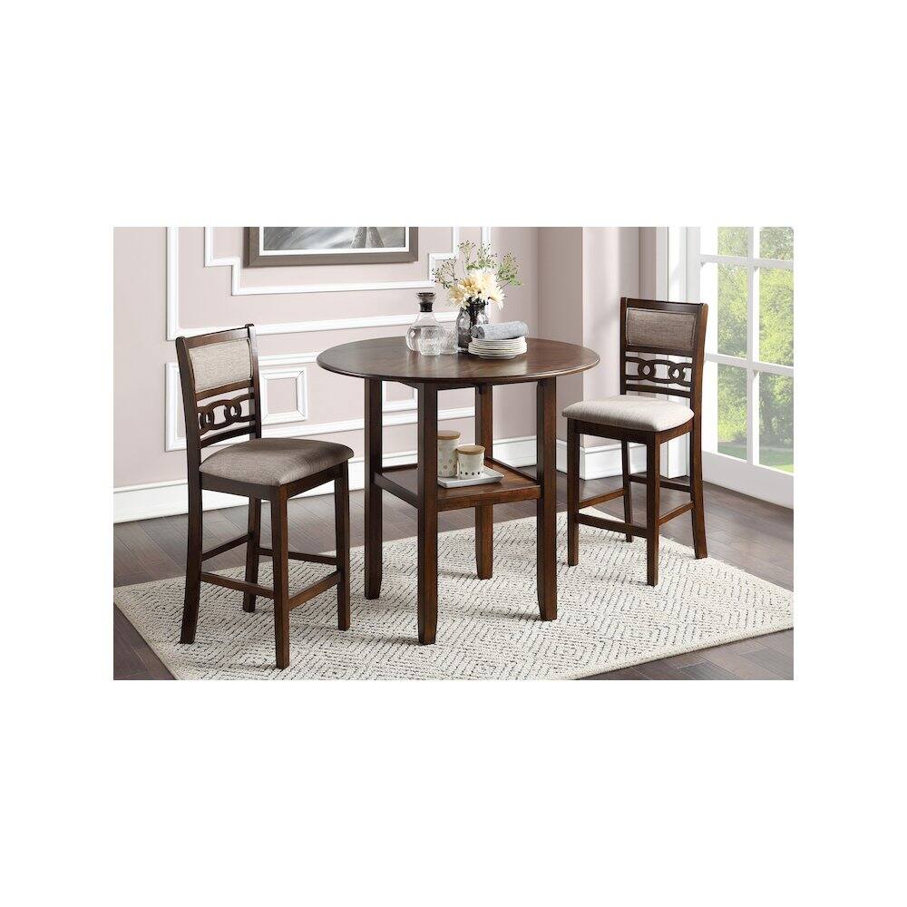 Angle. New Classic Furniture - Gia 3-Piece 42" Wood Counter Drop Leaf Table Set - Red.