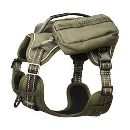 PET MARVEL - High-Perfomance Tactical Dog Harness with Backpack, No Pull Front Clip & Metal Buckles, L - Army Green
