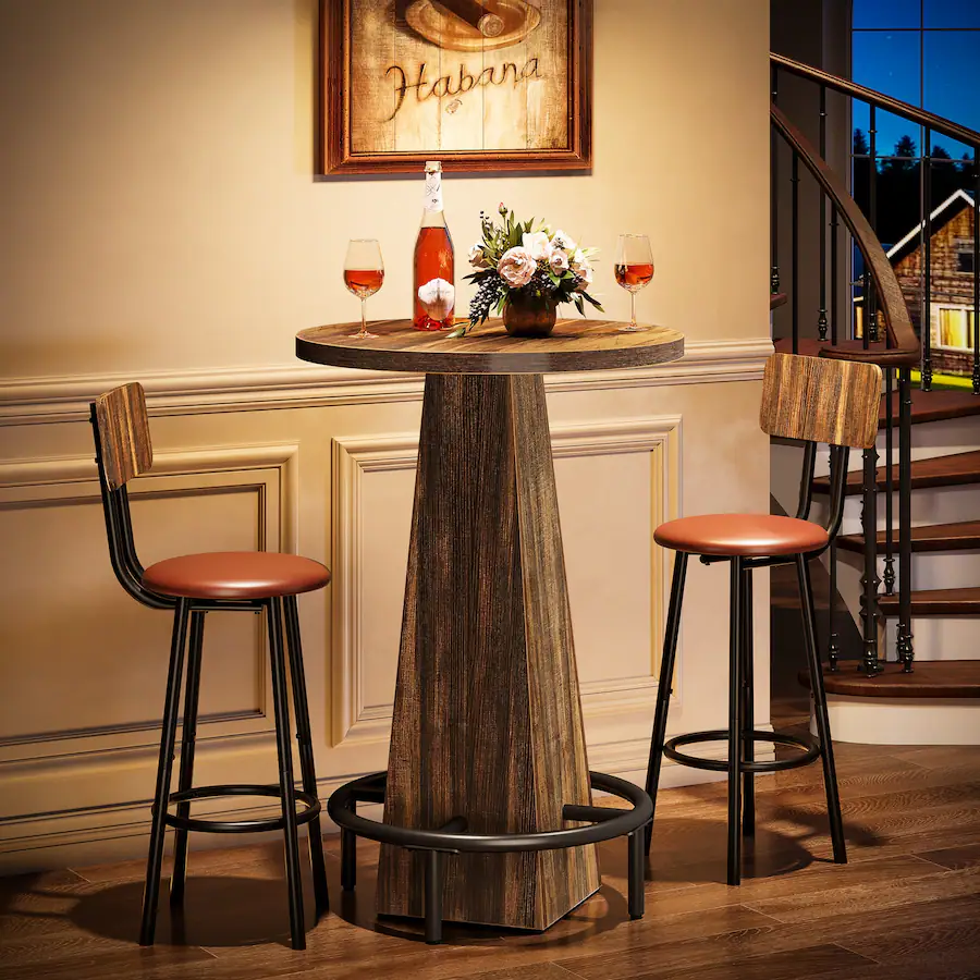 Rustic Steel Bar Tribesigns Bar Table with Engineered Wood Construction, Footrest and ...