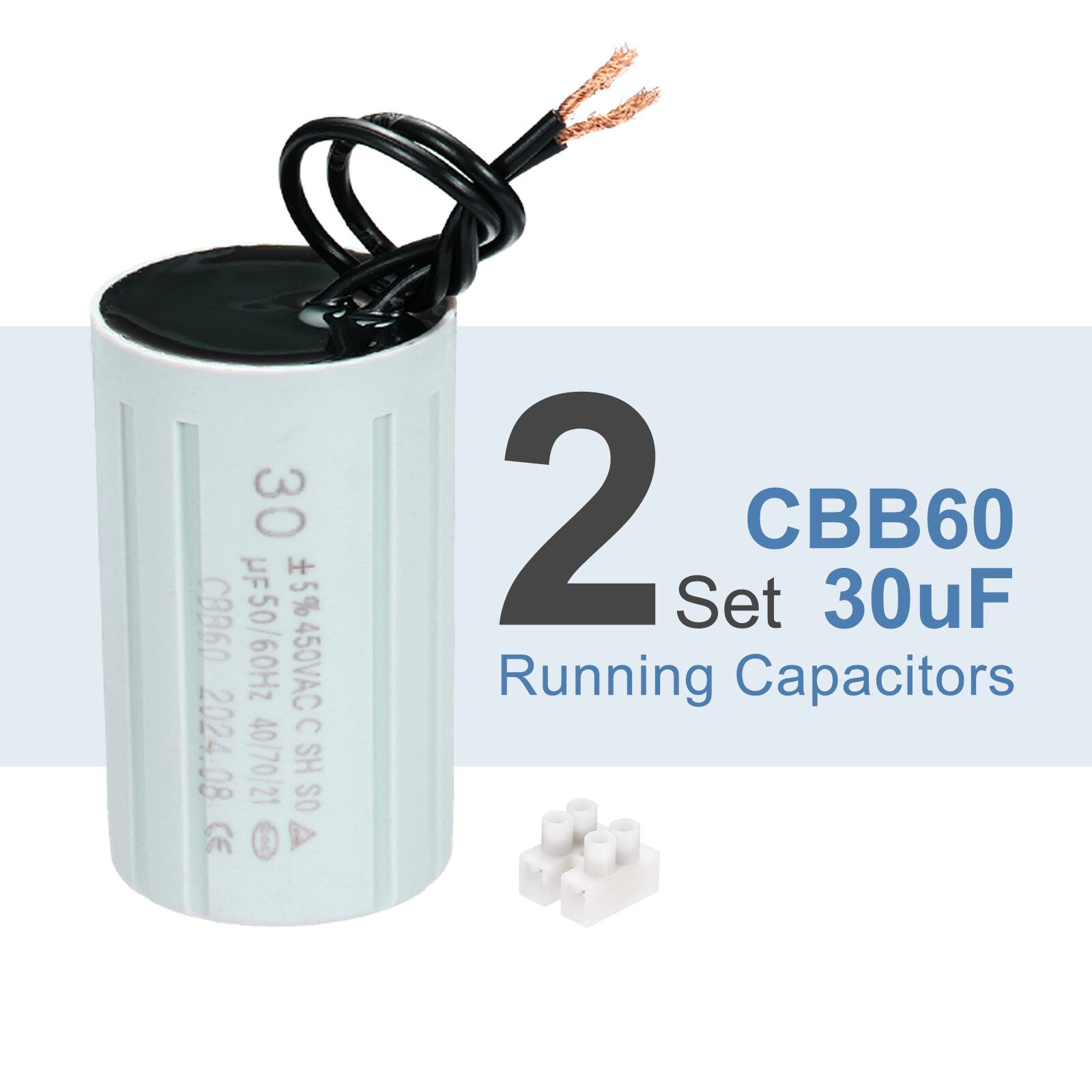 30 µF 50/60Hz +5% 450VAC C 2024.08 40/70/21 SH OS CE 2 Set CBB60 30µF Running Capacitors