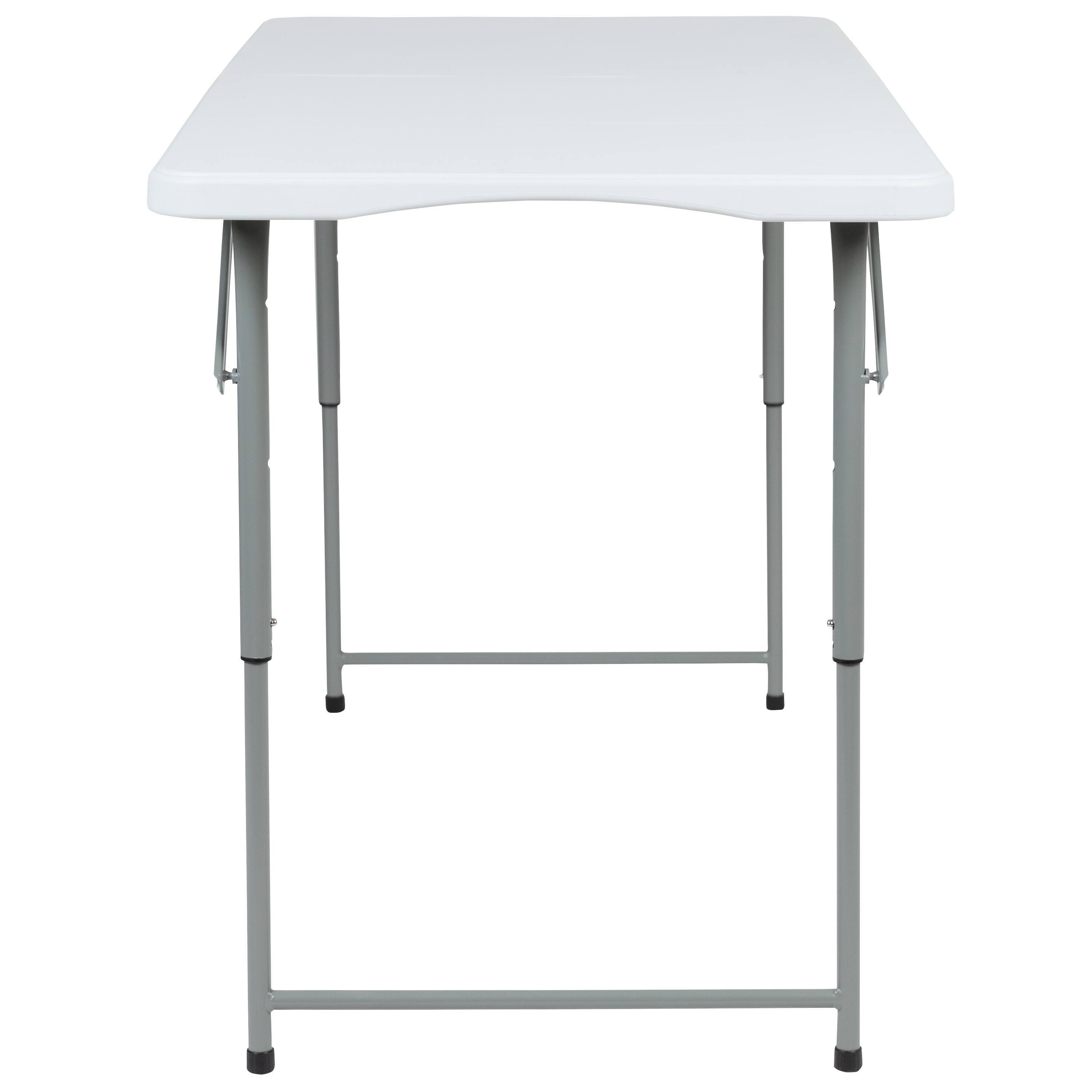 Alt View 5. Emma + Oliver - Height Adjustable Bi-Fold Plastic Folding Table with Carrying Handle - Granite White.