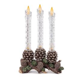 BreeBe - LED Taper Candle with Pine Branch and Pinecone Base 15.5"H - Brown, Green