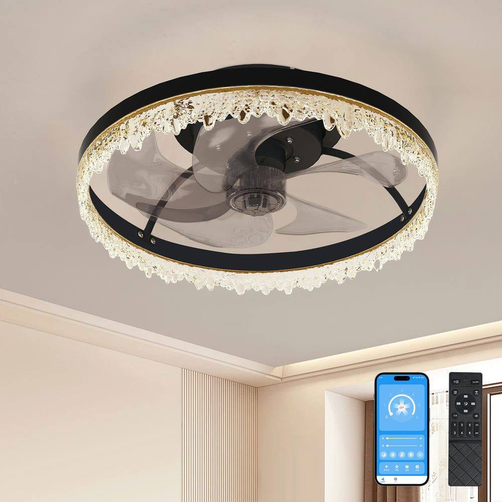 Alt View 5. Kadyn - Smart Silent Elegant Black Ceiling Fan with Light – 16-inch Flush Mount LED Chandelier with 5 Invisible Blades, Black - Black.