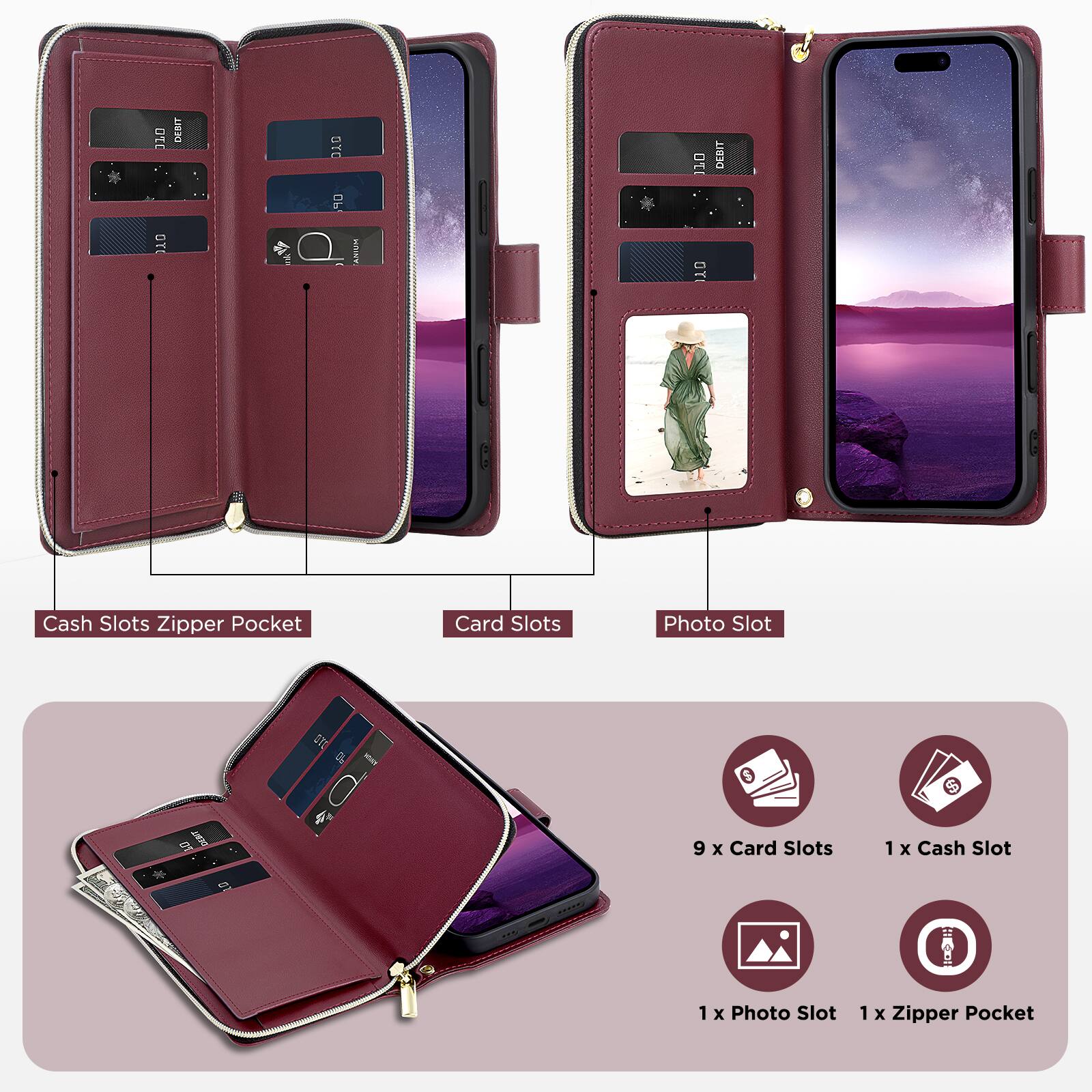 330 DERIT OYC 30 DEBIT OP OY NUTINY TO

Cash Slots Zipper Pocket
Card Slots
Photo Slot

9 x Card Slots
1 x Cash Slot
1 x Photo Slot
1 x Zipper Pocket